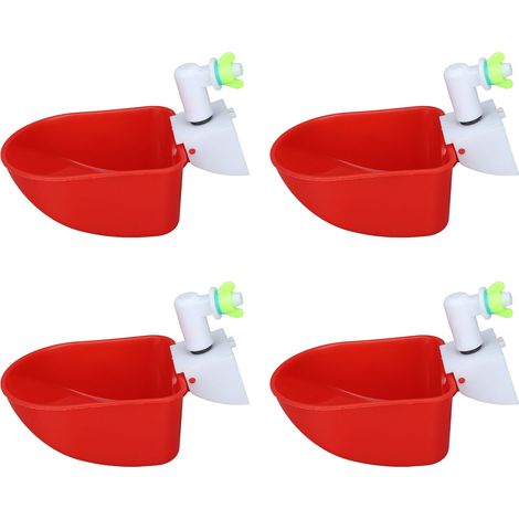 Lot de 4 abreuvoirs automatiques pour volailles, en plastique, avec raccord pour tuyau d'arrosage pour gibier à plumes, universels, rouges (1/5)