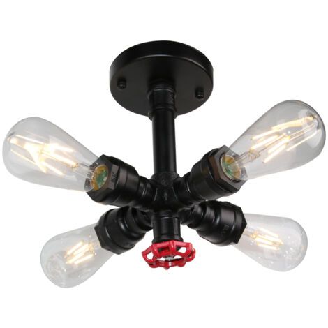 royaluxe- Plafonnier Rétro Luminaire Plafonnier Tuyau D'Eau Lampe De Plafond Industriel E27 Pour La Maison Bar Restaurant Café Étude Hall Décoration (Noir) (1/5)