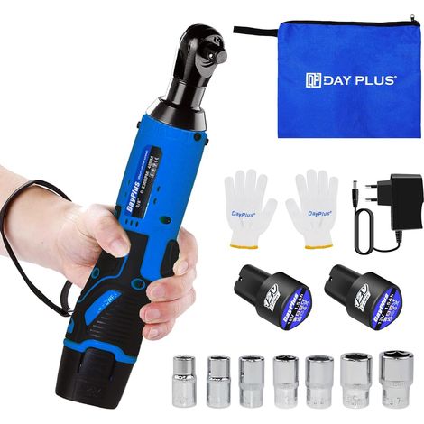 Clé à cliquet électrique sans fil 12 V 3/8", 40 Nm, 2 batteries de 1500 mAh, 7 prises et lumière LED, clé à cliquet sans fil pour pneus, entretien des tuyauteries (1/5)