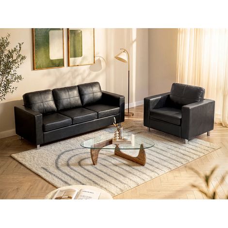 Canapé 3 places et un fauteuil en simili ACKLEY - Noir (1/5)