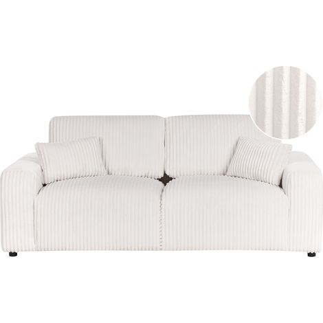 Sofá de pana 3 plazas cómodo salón moderno blanco crema Sandora