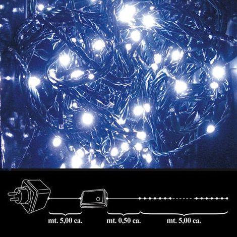 Luci Natalizie 100 Led Bianchi Interno/Esterno Ip44
