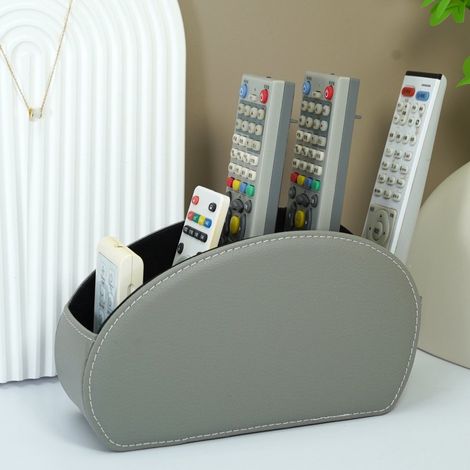 Boîte de rangement à 5 compartiments, en cuir doublé de daim, idéale pour ranger télécommandes, produits cosmétiques et fournitures de bureau. Convient pour le salon, la chambre et le bureau (gris). (1/3)