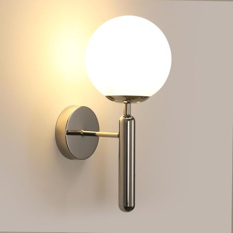1 Applique Murale Intérieure, Design Moderne E27, Abat-Jour Verre, Base Métal Chromé, Pour Salon Chambre Couloir (1/5)