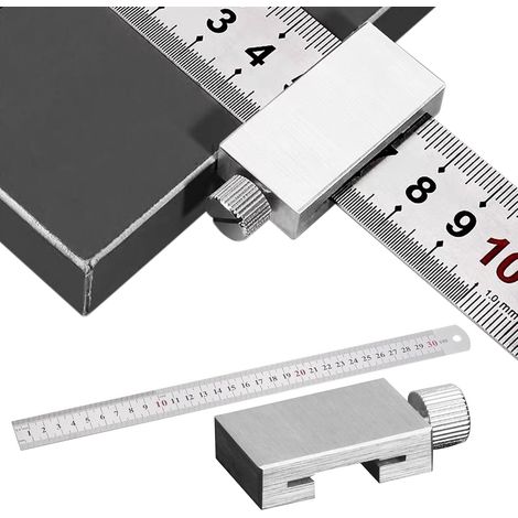 CCYKXA Metal Scribing Ruler with Stop: 30cm Stainless Steel Scribing Ruler Metal Scribing Tool for Woodworking, DIY, Crafts (1/5)