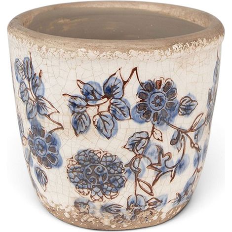 Pot de fleurs intérieur céramique beige bleu 12x12x13cm (1/4)