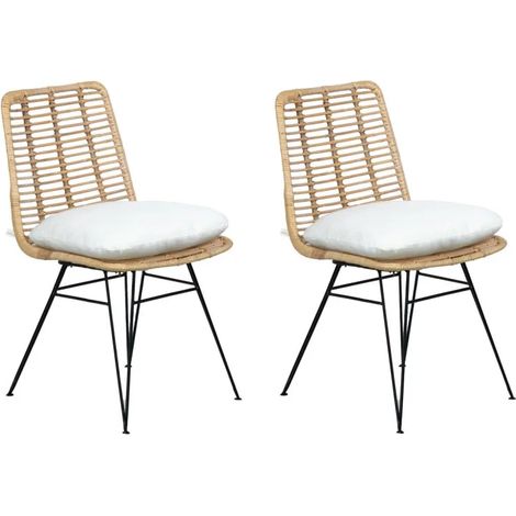 Lot 2 chaises en rotin naturel avec coussins et pieds métal - KANDY (1/5)
