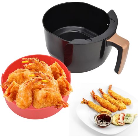 Panier de Friteuse Silicone 19x19x7.5cm Rouge Frite Sans Gras Autocuiseur Microonde (1/5)