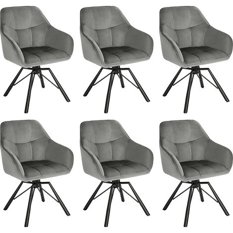 Woltu – Chaise pivotante 360° en velours gris foncé – Lot de 6 – Accoudoirs et dossier confortables – Capacité de charge 120 kg