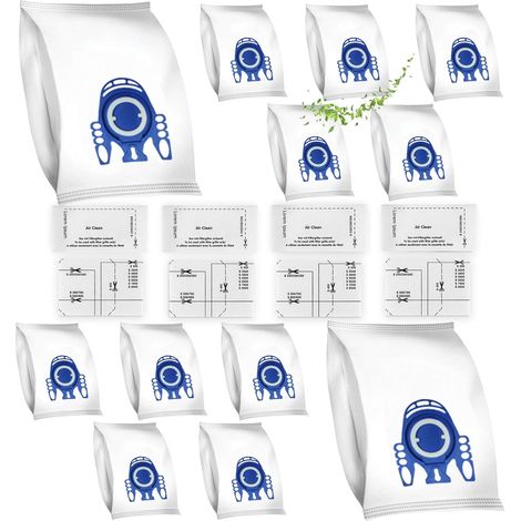 Lot de 12 sacs à poussière pour aspirateurs Miele GN 3D Classic C1, Complete C2, C3, S2000, S5000 et S8000, avec 8 filtres (1/5)