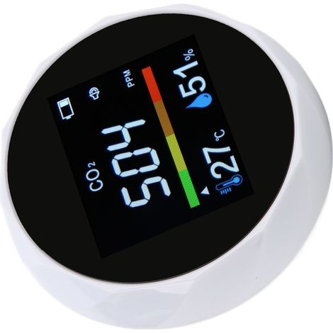 Moniteur de CO2, dioxyde de carbone, température et humidité - Détecteur de qualité de l'air portable 3 en 1 ZN-2CO6 Blanc (1/5)