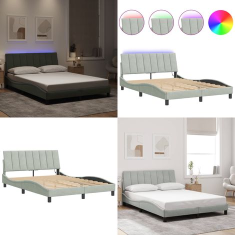 Bettgestell mit LED-Leuchten Hellgrau 140x200 cm Samt - Samt Bettgestell - Led-Licht Bett - Modernes Bett - Doppelbett - Boxspringbett - Home & Living (1/5)