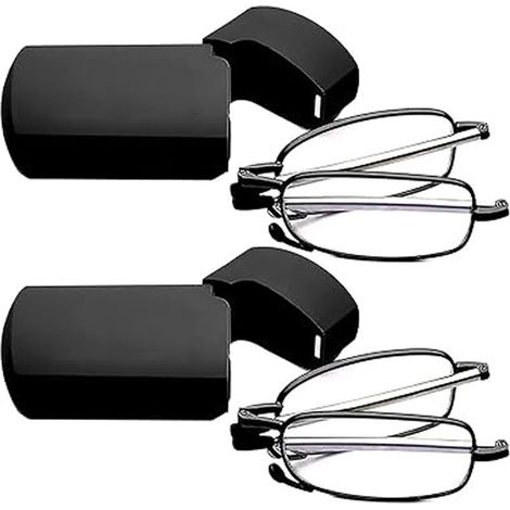 Lesebrillen – 2 Paar – Schwarz und Metallic-Grau – Kompakt faltbar – Unisex – Mit Etui – Verfügbare Stärken (1/5)