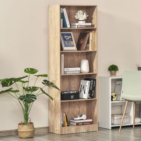 Libreria a 5 ripiani con ripiani regolabili, 63 x 29,2 x 176 cm, legno naturale