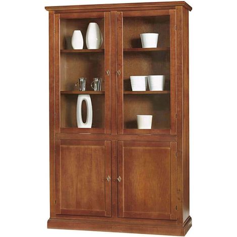 DANIELLE - mobile con vetrina in legno massello cm 120 x 41 x 187 h
