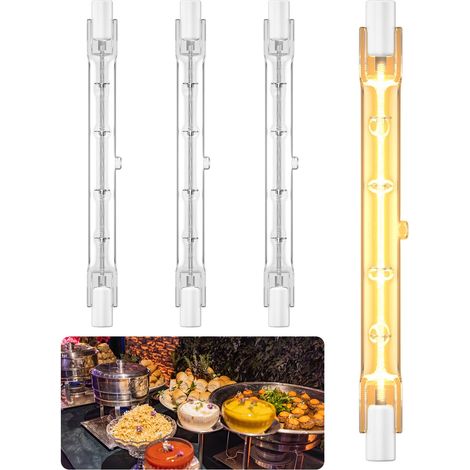 Lot de 4 ampoules chauffantes 500 W 240 V 118 mm R7S pour nourriture, portique, restauration, buffets, cantine, hôtellerie