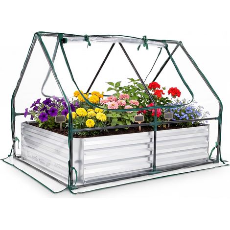 COSTWAY Serra Balcone Mini Orto Rialzato Fioriera Giardino Esterno Copertura Protezione Pvc Cassone Letto Aiuola Vasca Cassetta Metallo Zincato Piante Fiori V (1/5)