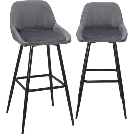 Tabourets de bar en velours, lot de 2, base en métal noir, hauteur d'assise 68 cm, Mira (gris foncé) (1/5)