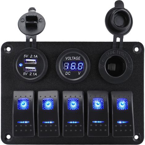 Interrupteur à Bascule Étanche 5+3 avec LED Bleue, Prise Allume-Cigare et Port USB pour Bateau et Camping-Car-lsw (1/2)