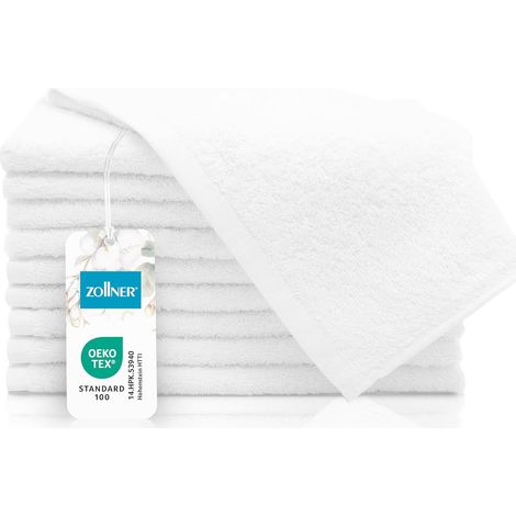 Set de 10 Serviettes pour invités - Petites Serviettes moelleuses en 30x50 cm - lavables à 95°C - Coton - en Blanc - qualité hôtelière (1/5)