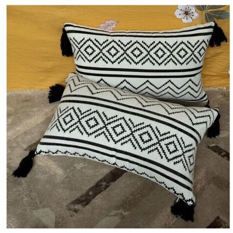 Set mit 2 dekorativen Samtkissenhüllen in Schwarz/Weiß, 30 × 50 cm, ungefüllt, mit verstecktem Reißverschluss, für Auto, Wohnzimmer und Schlafzimmer. (1/4)
