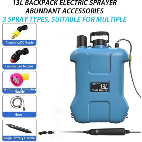 Pulvérisateur électrique 13 L, batterie lithium puissante et durable, sac à dos mains libres, rampe de pulvérisation réglable de 80 cm. Idéal pour l'arrosage, la lutte antiparasitaire et le rinçage. (1/5)
