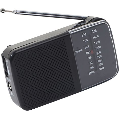 Radio portable AM/FM/ondes courtes, petite radio rétro vintage à piles, style antenne, noire.