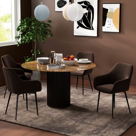 Lot de 2 fauteuils scandinaves rembourrés pour salle à manger, accoudoirs incurvés en velours marron, dimensions 54x57x80 cm (1/5)
