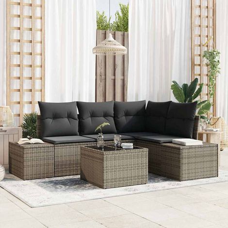 Gartensofa-set 5 pcs Grau Poly-Rattan