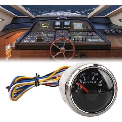 Öltemperaturanzeige mit 52-mm-CAN-Bus-Anschluss, 9–32 V DC, mit dualer Celsius/Fahrenheit-Skala, ideal für Wohnmobile, Yachten, Fischerboote und Schiffe. Schwarzes Zifferblatt und silbernes Gehäuse (R (1/5)