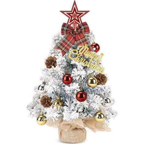 Mini Sapin de Noël 60cm Artificiel Petit avec Deco Accessoires Suspendus à Monter en pour La Maison Bureau (Blanc,) (1/5)
