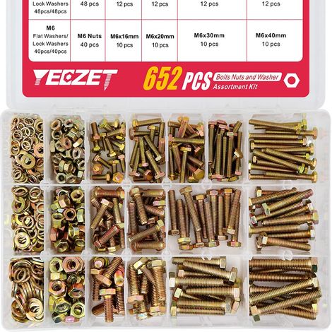 652pcs M4 M5 M6 Alliage Galvanisé Vis Kit D'assortiment de Boulons Hexagonaux Rondelles Rondelles élastiques et écrous (1/5)