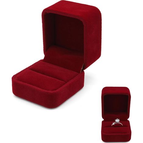 Boite Bague, Boite a Bague de Mariage en Velours, Boîte Alliance Unique pour les Fiançailles, la Proposition, le Mariage, la Cérémonie, la Saint-Valentin (rouge) (1/5)