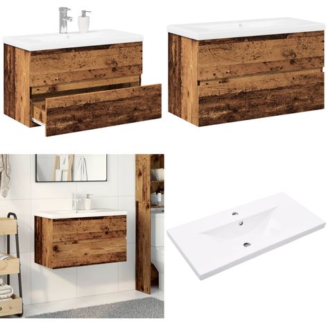 vidaXL Armoire lavabo avec bassin intégré vieux bois (1/5)