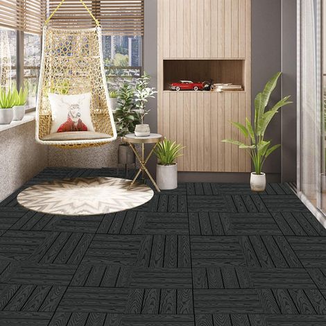 WOLTU WPC Terrassenfliesen Holzoptik Terrassendielen Fliese in Bodenbelag mit klicksystem, für Terrasse und Balkon 30x30 cm im Set (22 Stück / 2 m²) anthrazit