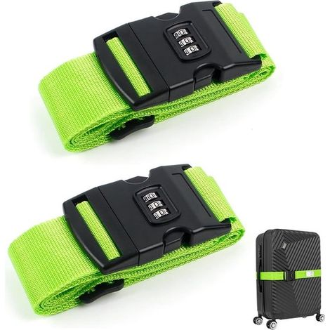 Correa para equipaje de diseño especial - Correa ajustable con cierre - Correa de color verde fluorescente (1/5)