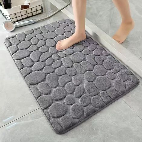 Tappeto bagno 40x60cm motivo ciottoli goffrato antiscivolo assorbente, grigio scuro