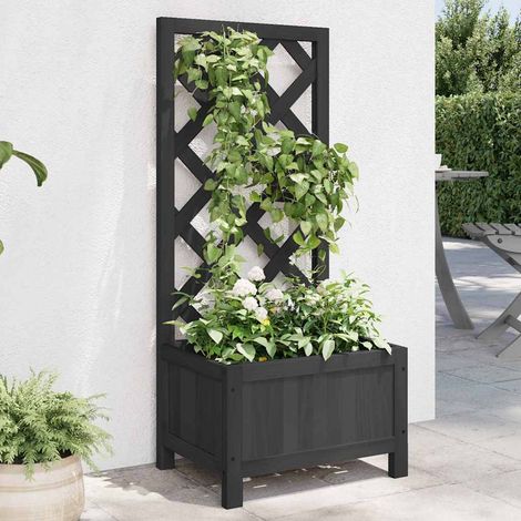 vidaXL Jardinera con enrejado negro 40x30x90 cm madera maciza de abeto (1/5)