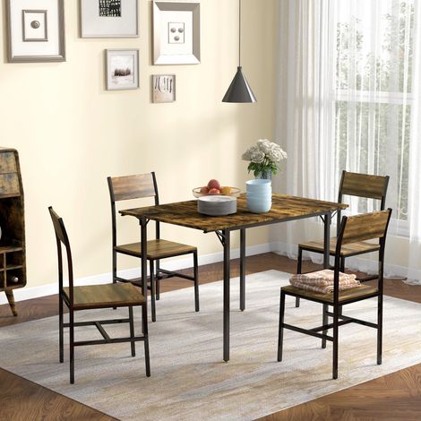 Table à Manger Pliante Style Industriel pour 2-4 Personnes en Bois et Métal, 120x79x79 cm, Brun Rustique (1/5)