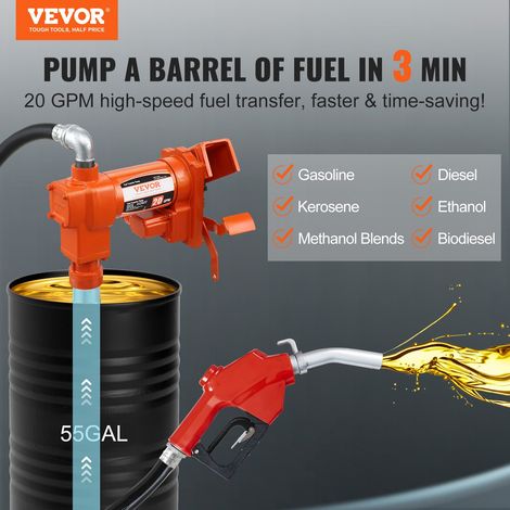 Pompe Transfert Carburant 12 V CC 75,7 L/min 1/4 CV Pompe d'Extraction Essence avec Buse Automatique, Tuyau d'Aspiration, pour Méla… (1/5)