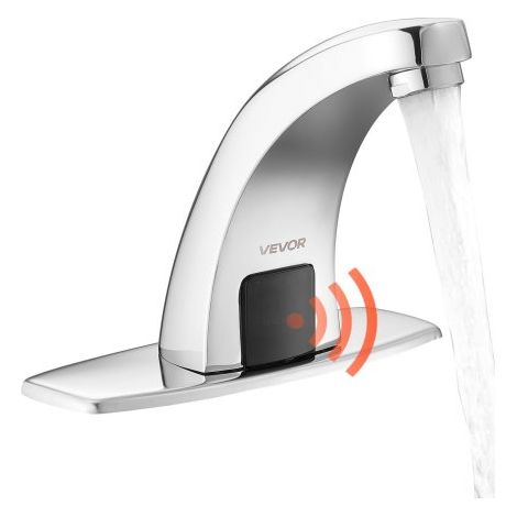 Grifo de Lavabo Automático sin Contacto a Baño, con Sensor y Tapa, Alcance 16 cm, Grifo a Pilas para Inodoro y Lavabo, Diseño Delfín, Aleación de Zinc, Cromado Plateado, 160 x 45 x 125 mm (1/5)