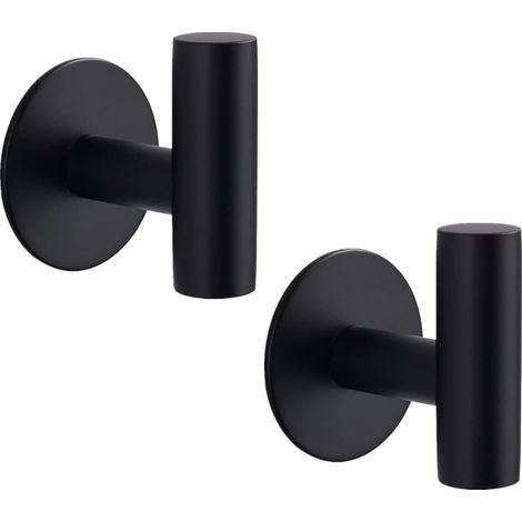Ganchos adhesivos de pared Yandls de alta resistencia, ganchos de ducha impermeables de acero inoxidable, ganchos para toallas de pared para baño y cocina - Paquete de 2, negro (1/5)