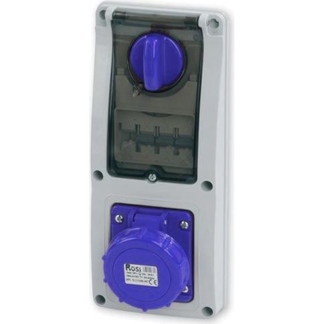 Presa interbloccata verticale con sezionatore, ad incasso, con magnetotermico, 230V, 3 poli, 16A, IP67 - Rosi 16.3216B6-IMT (1/2)
