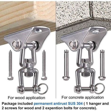 Cintres balançoire 450 kg, rotation 360°, acier inox SUS304, pour bois/béton – hamac, yoga, sacs (1/5)