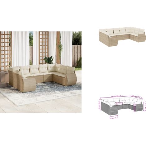 9-tlg. Garten-Sofagarnitur mit Kissen Beige Poly Rattan - Gartenmöbel Set - PE-Rattan Möbel - Outdoor Lounge - Gartenlounge - Esstischgarnitur (1/3)