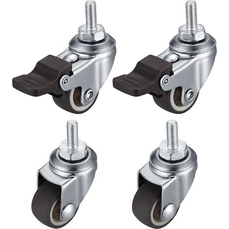 Lot de 4 roulettes pivotantes pour meubles M8 - Petites roulettes pivotantes avec frein - Roulettes pivotantes à 360° - Antidérapantes-Avec filetage-Pour meubles intérieurs et extérieurs-1,5 pouces (1/5)