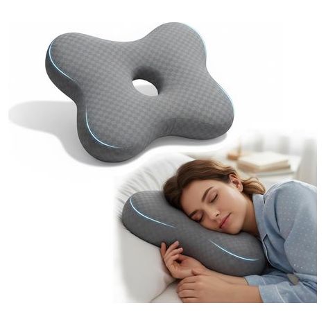 Coussin Piercing Oreille – Oreiller avec Trou d’Oreille pour Dormir sur Le côté, pour Oreilles percées, Trou Central Large et Profond, Rembourrage réglable, Housse Douce et Lavable (1/5)
