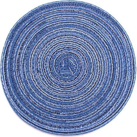 runde blaue Tischkissen, Set aus geflochtenen Korbuntersetzern, wärmeisolierend, 36 cm Durchmesser, Esszimmerdekoration (1/5)