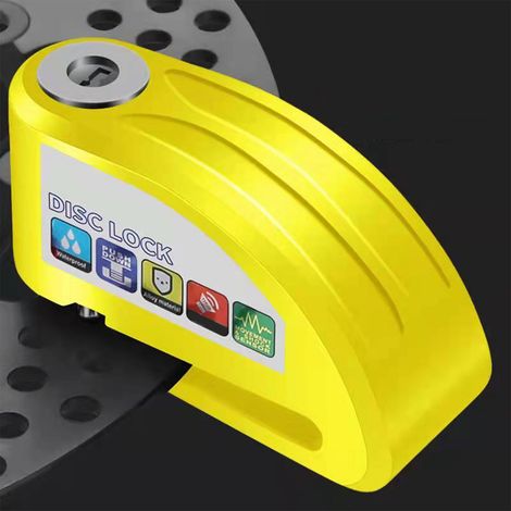 Antivol antivol à disque 110 dB avec alarme, étanche IPX6, verrou anti-vol pour vélo et moto, couleur jaune (1/5)
