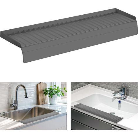Zuschneidbarer und wasserdichter Silikon-Spritzschutz für Küchenspülen, Badewannen und Waschbecken. Er dient als Spritzschutz, Spülbecken-Accessoire und Schutz (Saugnäpfe inklusive, grau). (1/5)